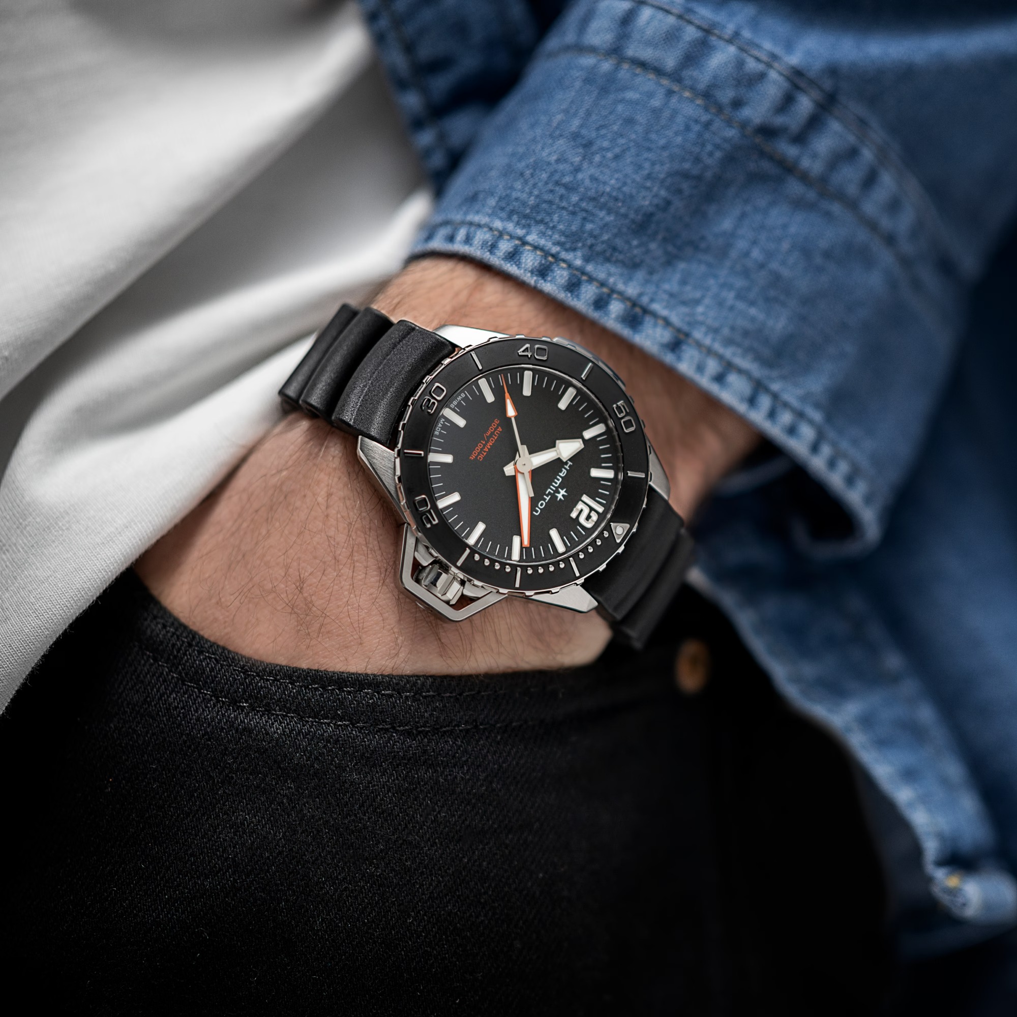 H77825330 カーキ ネイビー オープンウォーター オート 46ｍｍ HAMILTON ハミルトン